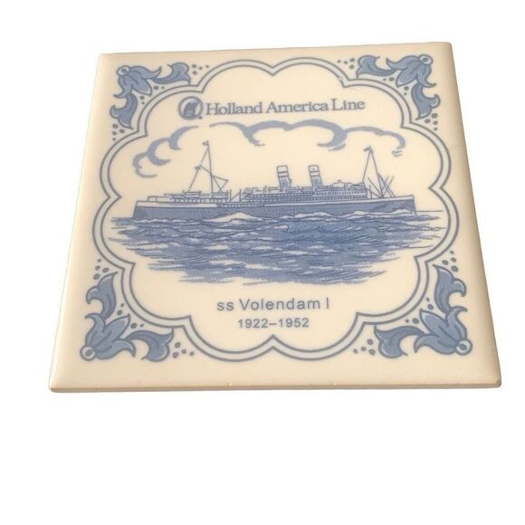 Vintage Holland America Line Delft SS Volendam I Ceramic Tile Coaster Cruise - Picture 2 of 7